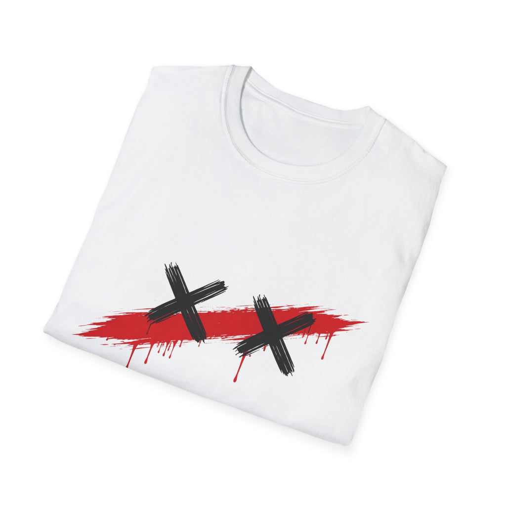 Graphic T-Shirt — Red Brushstroke with Black X Marks