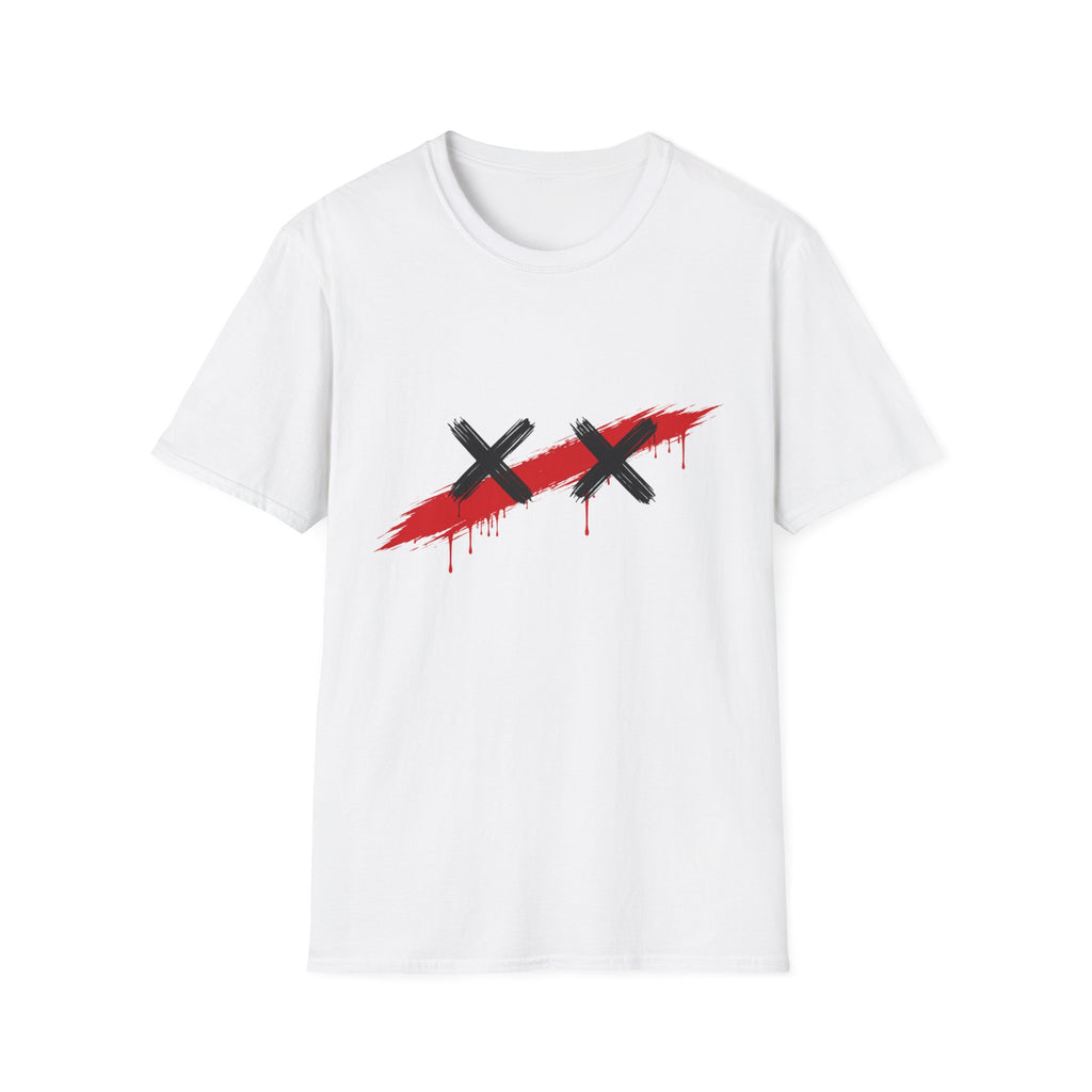 Graphic T-Shirt — Red Brushstroke with Black X Marks