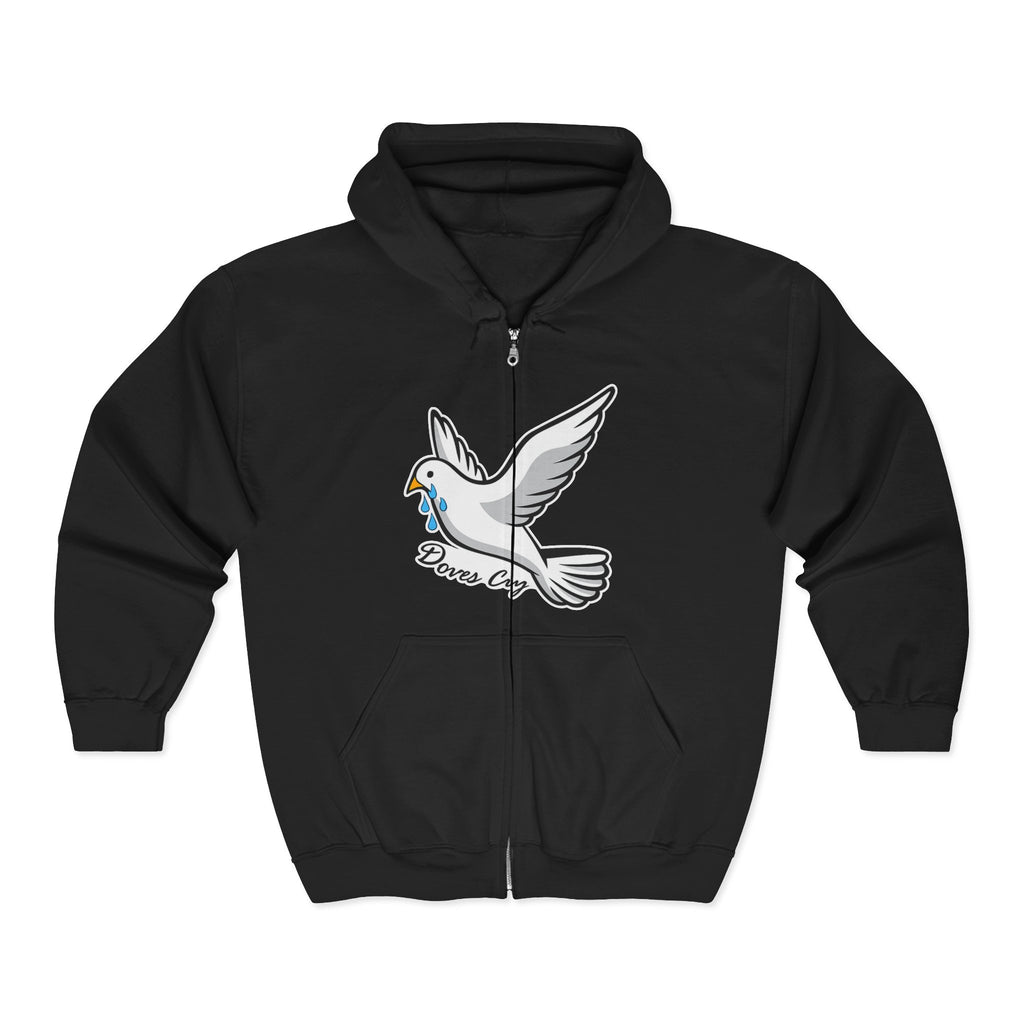 Dove Peace Zip Hoodie - White Dove Carrying Olive Branch Graphic