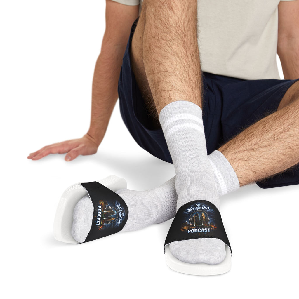 Men's Slide Sandals with Custom Removable Strap – Retro Podcast Artwork