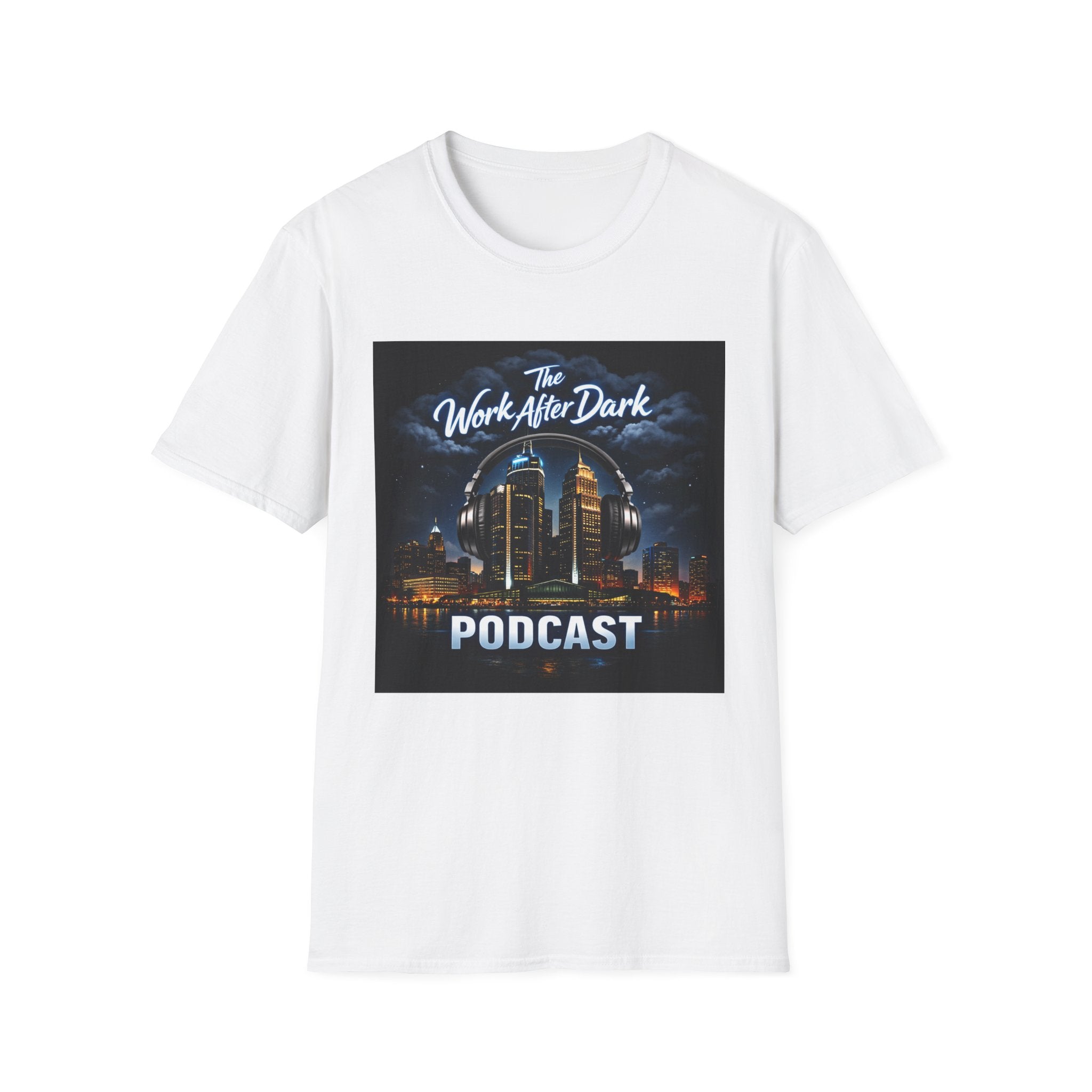 Work After Dark Podcast T-Shirt — Night City Skyline Podcast Tee