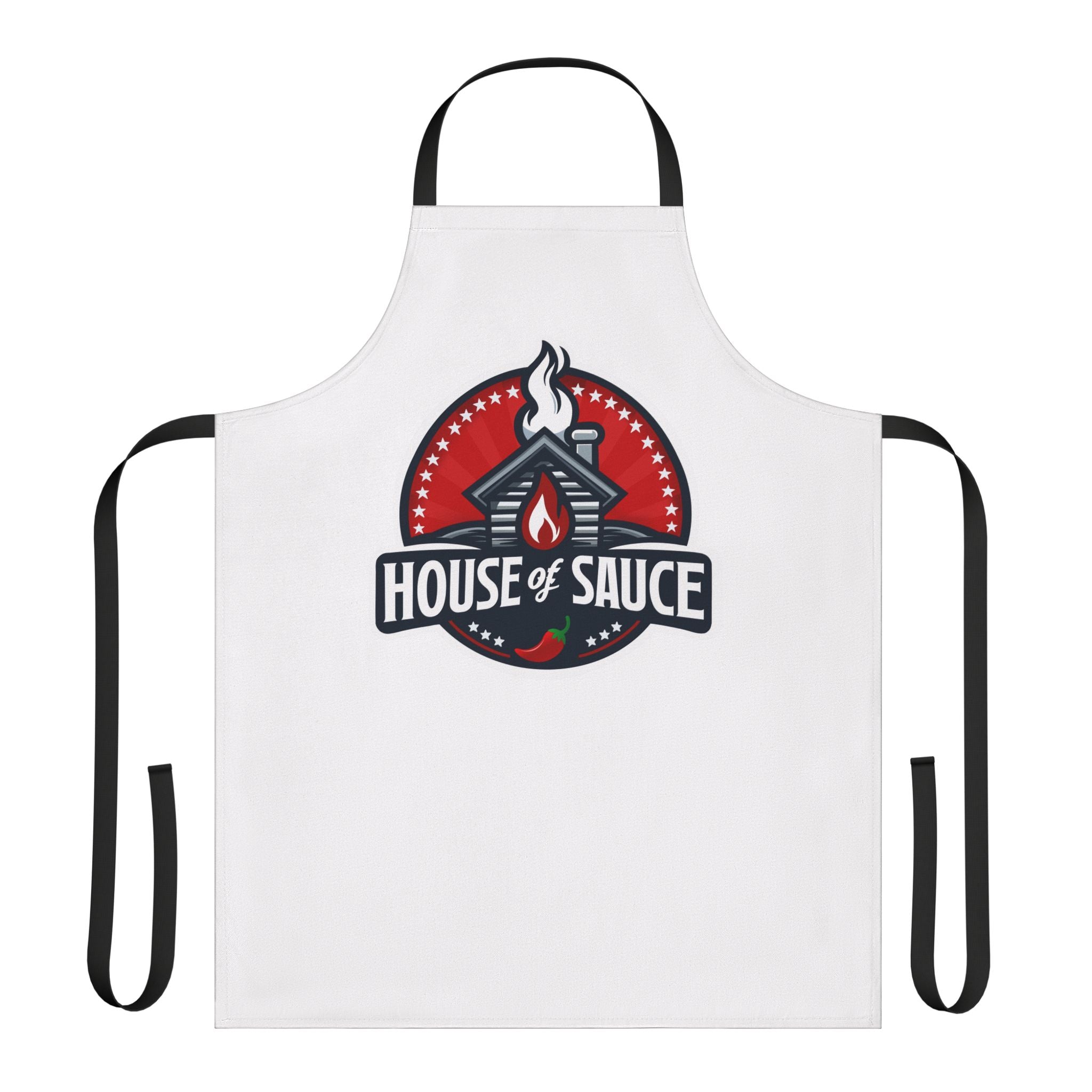 House of Sauce Apron — BBQ & Hot Sauce Cooking Apron with Chili Logo