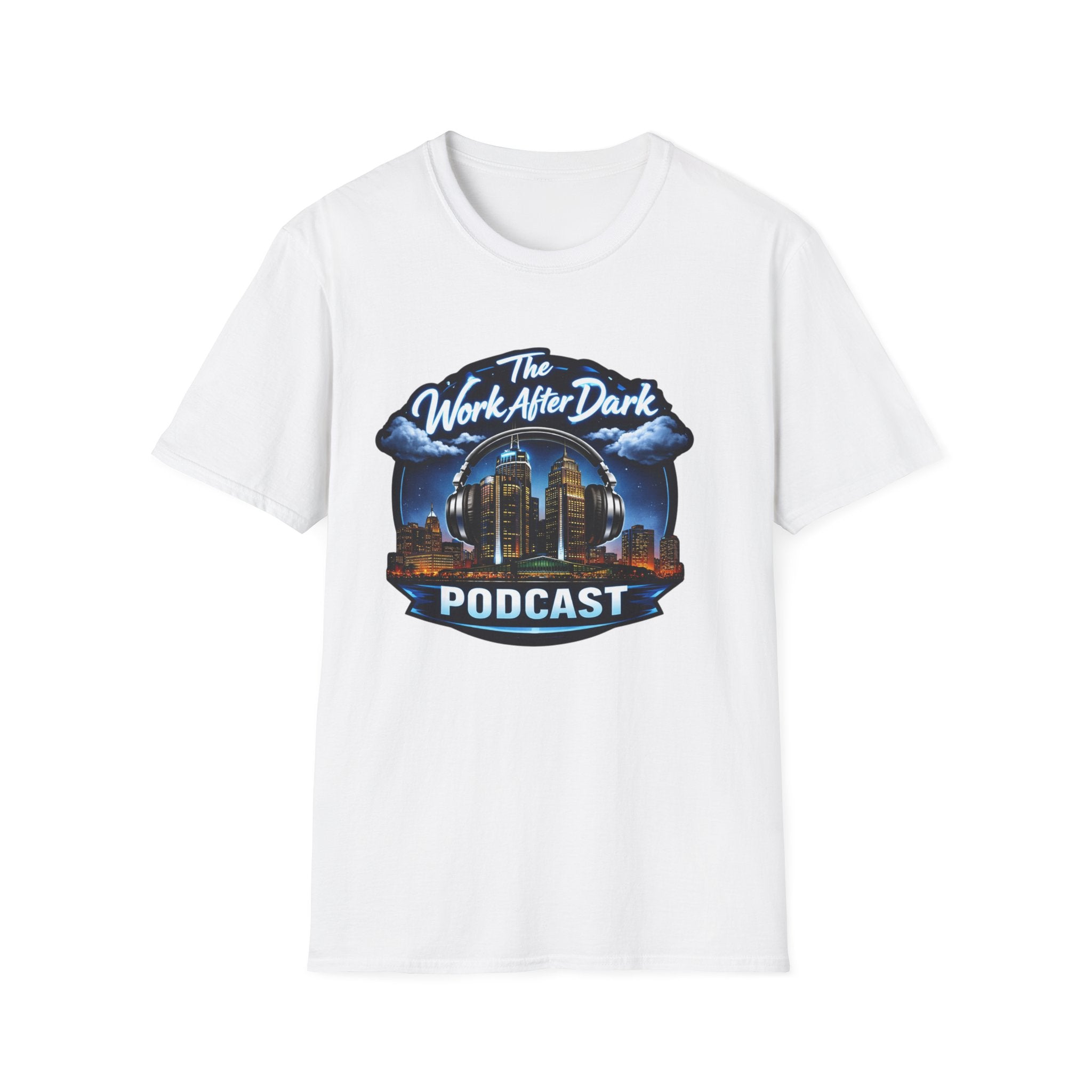 Work After Dark Podcast T-Shirt – Night Cityscape Logo Tee
