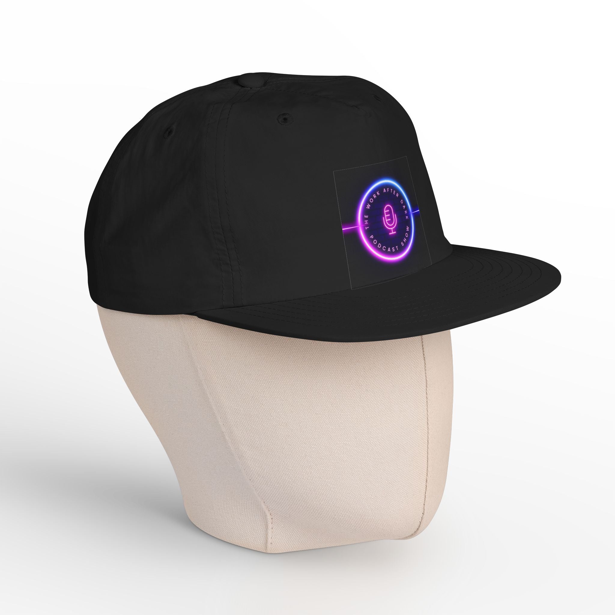 Neon Podcast Surf Cap — Retro Microphone Circle Snapback Hat