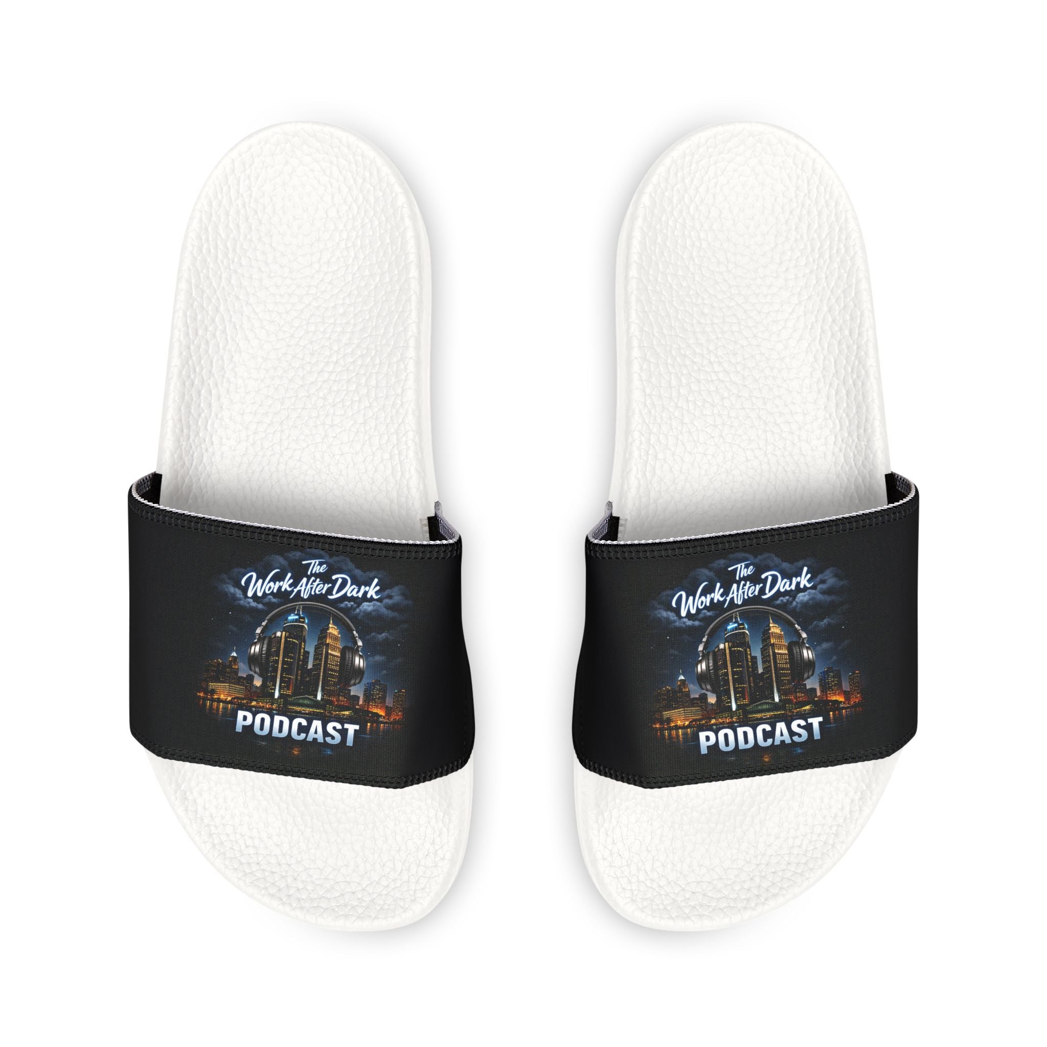 Men's Slide Sandals with Custom Removable Strap – Retro Podcast Artwork