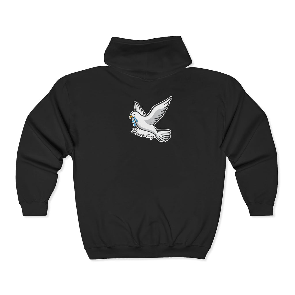 Dove Peace Zip Hoodie - White Dove Carrying Olive Branch Graphic